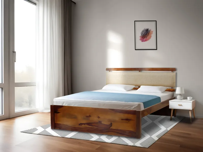 Belle Solid Wood Queen Size Double Bed with 6 Inches Latex Foam Mattress